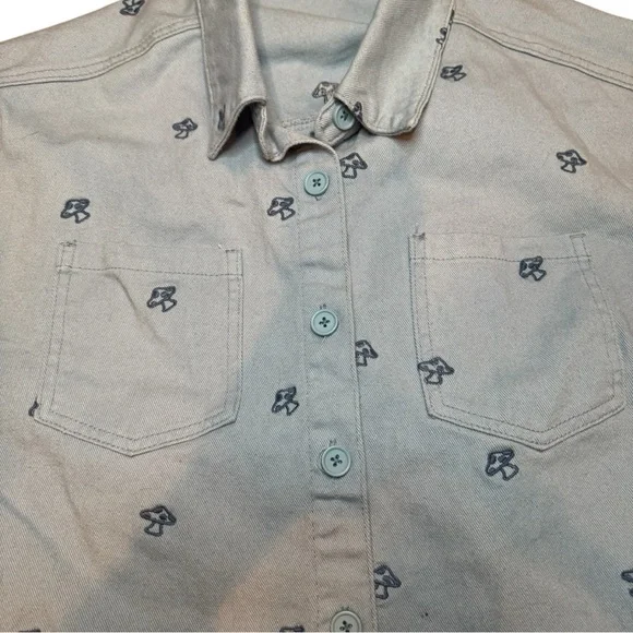 PacSun Women’s Dreamy Cropped Size M/L Mushroom Embroidered Denim Jacket - Picture 6 of 8